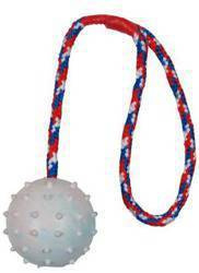 Piłka z wytrzymałej gumy na sznurku z rączką