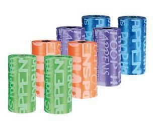 Kolorowe worki z napisami na psie odchody - 8 rolek po 20 sztuk