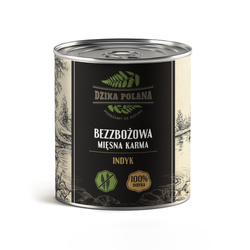 Naturalna bezzbożowa puszka z indykiem dla psa Dzika Polana 100% Indyka 850g